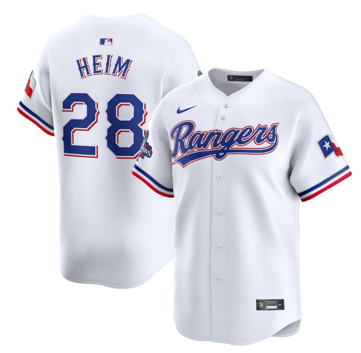 Men's Texas Rangers #28 Jonah Heim White 2023 World Series Champions Stitched Baseball Jersey Men's Texas Rangers #28 Jonah Heim White 2023 World Series Champions Stitched Baseball Jersey