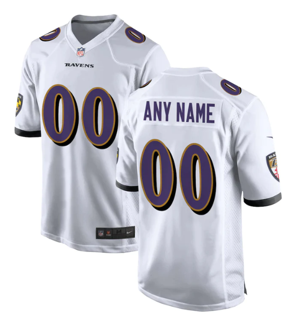 Men's Baltimore Ravens ACTIVE PLAYER Custom White Game Jersey Men's Baltimore Ravens ACTIVE PLAYER Custom White Game Jersey