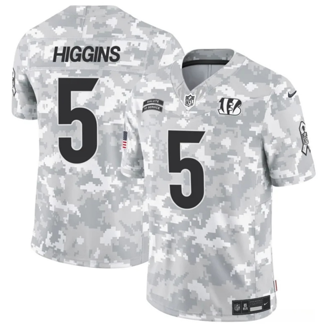 Men's Cincinnati Bengals #5 Tee Higgins 2024 F.U.S.E Arctic Camo Salute to Service Limited Stitched Football Jersey Men's Cincinnati Bengals #5 Tee Higgins 2024 F.U.S.E Arctic Camo Salute to Service Limited Stitched Football Jersey