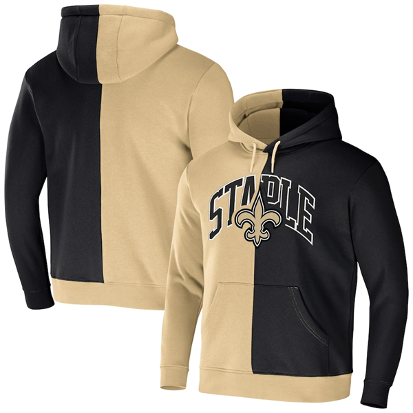 Men's New Orleans Saints Gold/Black Split Logo Pullover Hoodie Men's New Orleans Saints Gold/Black Split Logo Pullover Hoodie