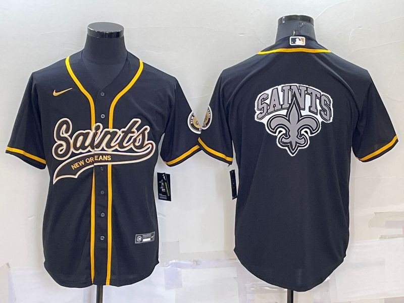 Men's New Orleans Saints Black Team Big Logo With Patch Cool Base Stitched Baseball Jersey Men's New Orleans Saints Black Team Big Logo With Patch Cool Base Stitched Baseball Jersey