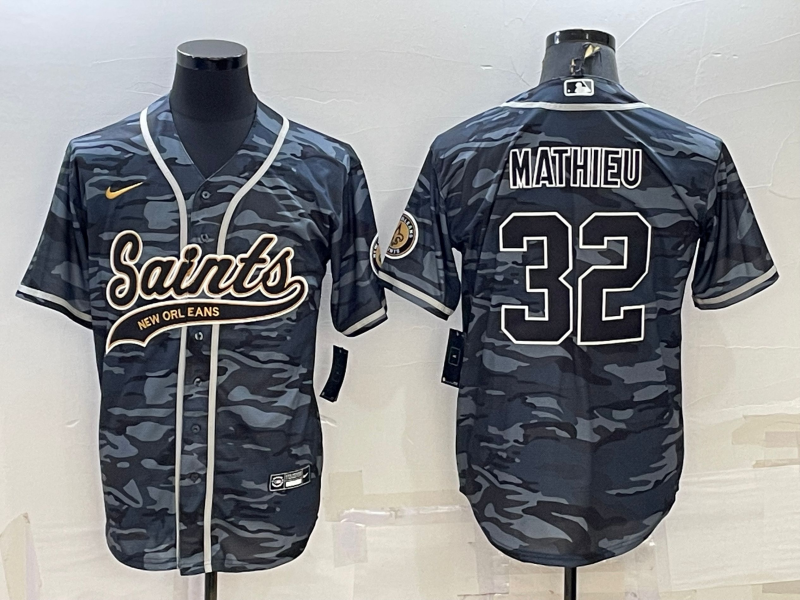 Men's New Orleans Saints #32 Tyrann Mathieu Grey Camo With Patch Cool Base Stitched Baseball Jersey Men's New Orleans Saints #32 Tyrann Mathieu Grey Camo With Patch Cool Base Stitched Baseball Jersey