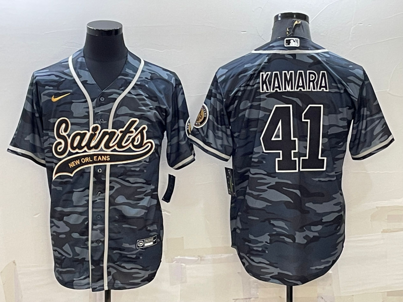 Men's New Orleans Saints #41 Alvin Kamara Grey Camo With Patch Cool Base Stitched Baseball Jersey Men's New Orleans Saints #41 Alvin Kamara Grey Camo With Patch Cool Base Stitched Baseball Jersey