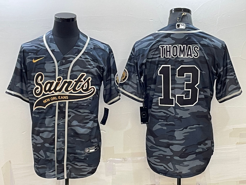 Men's New Orleans Saints #13 Michael Thomas Grey Camo With Patch Cool Base Stitched Baseball Jersey Men's New Orleans Saints #13 Michael Thomas Grey Camo With Patch Cool Base Stitched Baseball Jersey
