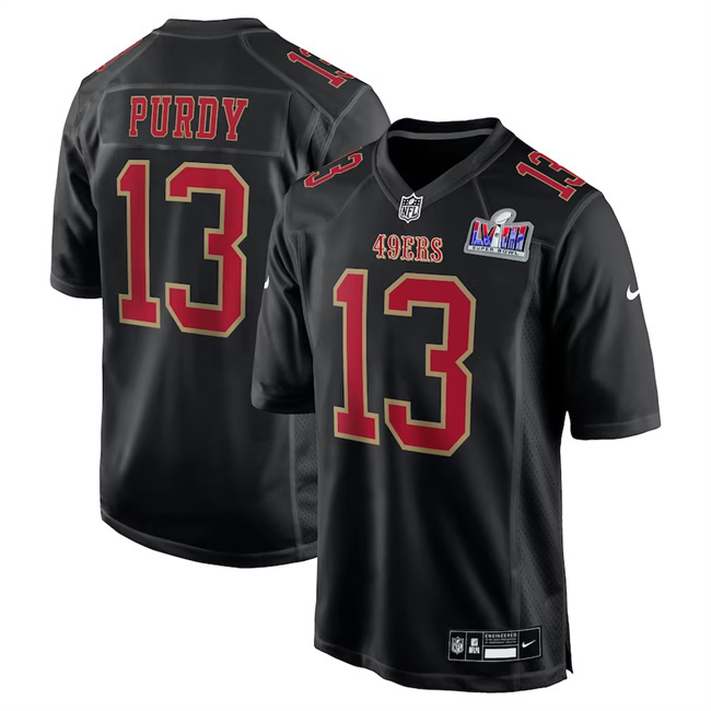 Men's San Francisco 49ers Customized Black 2024 Super Bowl LVIII Patch Stitched Game Jersey Men's San Francisco 49ers Customized Black 2024 Super Bowl LVIII Patch Stitched Game Jersey