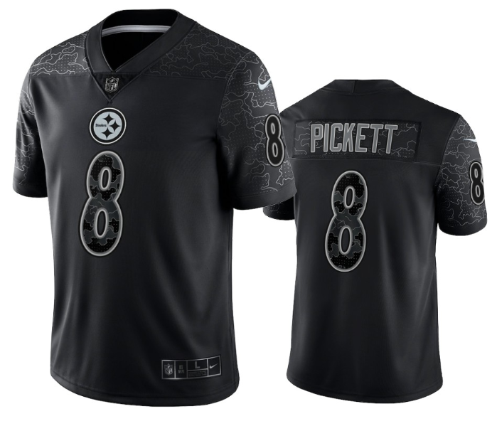 Men's Pittsburgh Steelers #8 Kenny Pickett Black Reflective Limited Stitched Jersey Men's Pittsburgh Steelers #8 Kenny Pickett Black Reflective Limited Stitched Jersey