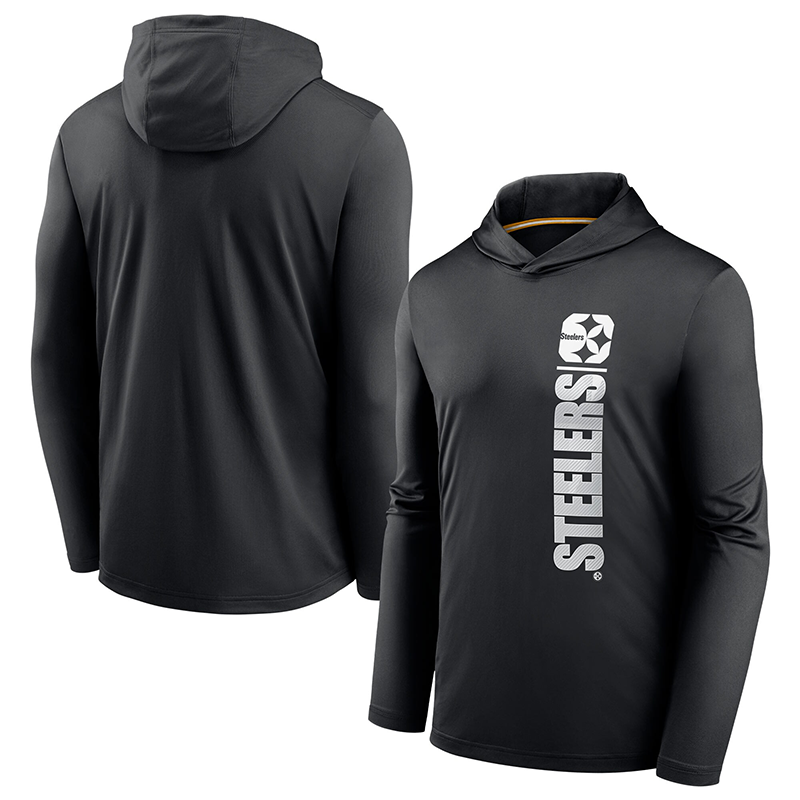Men's Pittsburgh Steelers Black Fan Gear Team Stack Hoodie Performance Long Sleeve T-Shirt Men's Pittsburgh Steelers Black Fan Gear Team Stack Hoodie Performance Long Sleeve T-Shirt