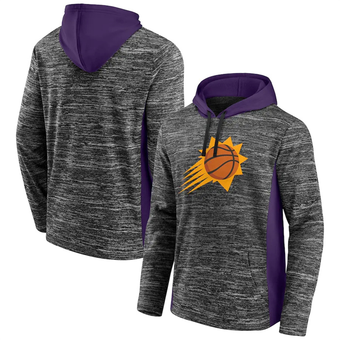 Men's Phoenix Suns Heathered Charcoal Purple Instant Replay Color Block Pullover Hoodie Men's Phoenix Suns Heathered Charcoal Purple Instant Replay Color Block Pullover Hoodie
