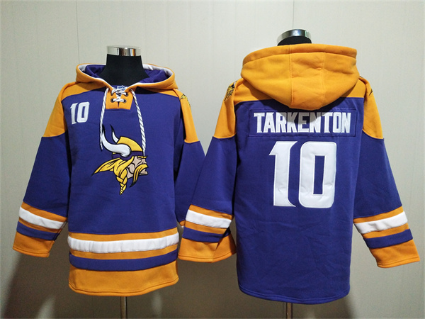 Men's Minnesota Vikings #10 Fran Tarkenton Purple/Yellow Ageless Must-Have Lace-Up Pullover Hoodie Men's Minnesota Vikings #10 Fran Tarkenton Purple/Yellow Ageless Must-Have Lace-Up Pullover Hoodie