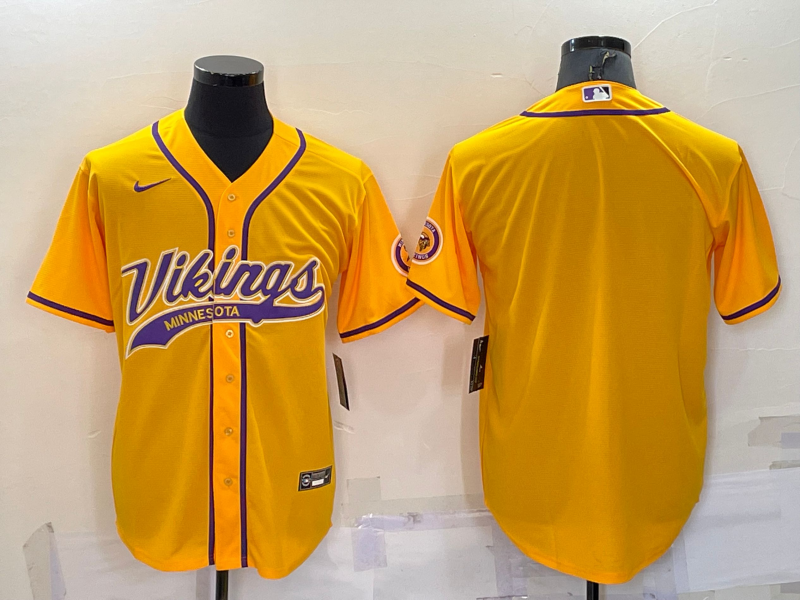 Men's Minnesota Vikings Blank Gold With Patch Cool Base Stitched Baseball Jersey Men's Minnesota Vikings Blank Gold With Patch Cool Base Stitched Baseball Jersey