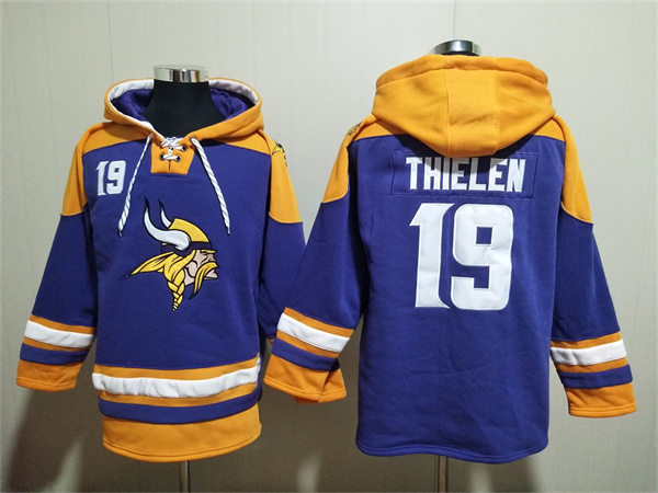Men's Minnesota Vikings #19 Adam Thielen Purple/Yellow Ageless Must-Have Lace-Up Pullover Hoodie Men's Minnesota Vikings #19 Adam Thielen Purple/Yellow Ageless Must-Have Lace-Up Pullover Hoodie