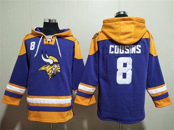 Men's Minnesota Vikings #8 Kirk Cousins Purple/Yellow Ageless Must-Have Lace-Up Pullover Hoodie Men's Minnesota Vikings #8 Kirk Cousins Purple/Yellow Ageless Must-Have Lace-Up Pullover Hoodie