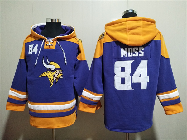Men's Minnesota Vikings #84 Randy Moss Purple/Yellow Ageless Must-Have Lace-Up Pullover Hoodie Men's Minnesota Vikings #84 Randy Moss Purple/Yellow Ageless Must-Have Lace-Up Pullover Hoodie