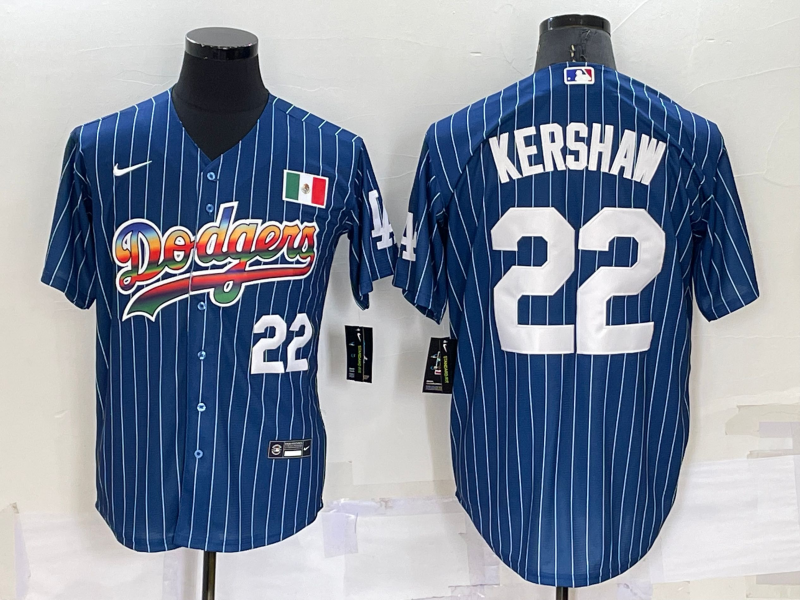 Men's Los Angeles Dodgers #22 Clayton Kershaw Navy Mexico Rainbow Cool Base Stitched Baseball Jersey Men's Los Angeles Dodgers #22 Clayton Kershaw Navy Mexico Rainbow Cool Base Stitched Baseball Jersey