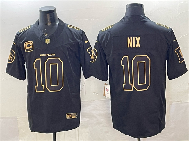 Men's Denver Broncos #10 Bo Nix Black/Gold F.U.S.E. With 2-star C Patch Vapor Limited Stitched Football Jersey Men's Denver Broncos #10 Bo Nix Black/Gold F.U.S.E. With 2-star C Patch Vapor Limited Stitched Football Jersey