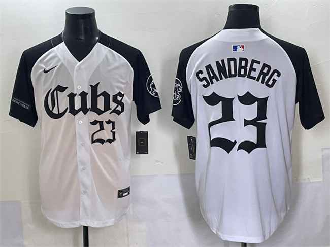 Men's Chicago Cubs #23 Ryne Sandberg White/Black 'Gothic North Side Edition' Vapor Premier Limited Stitched Baseball Jersey