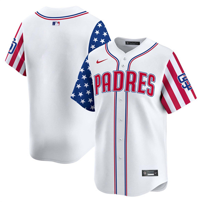 Men's San Diego Padres Blank White 2025 Independence Day Vapor Premier Limited Stitched Baseball Jersey Men's San Diego Padres Blank White 2025 Independence Day Vapor Premier Limited Stitched Baseball Jersey
