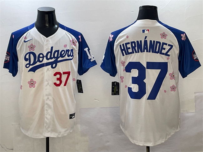Men's Los Angeles Dodgers #37 Teoscar Hernández White/Royal 2025 Tokyo Series Limited Stitched Baseball Jersey Men's Los Angeles Dodgers #37 Teoscar Hernández White/Royal 2025 Tokyo Series Limited Stitched Baseball Jersey
