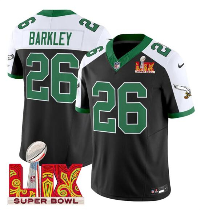 Men's Philadelphia Eagles #26 Saquon Barkley Black/White 2025 Super Bowl LIX Patch F.U.S.E. Vapor Untouchable Limited Stitched Football Jersey Men's Philadelphia Eagles #26 Saquon Barkley Black/White 2025 Super Bowl LIX Patch F.U.S.E. Vapor Untouchable Limited Stitched Football Jersey