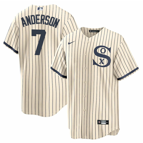 Men's Chicago White Sox #7 Tim Anderson 2021 Cream/Navy Name&Number Field of Dreams Men's Chicago White Sox #7 Tim Anderson 2021 Cream/Navy Name&Number Field of Dreams