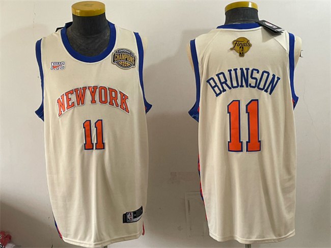 Men's New Yok Knicks #11 Jalen Brunson Cream 2026 Finals Champions Patch Stitched Jersey