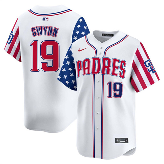 Men's San Diego Padres #19 Tony Gwynn White 2025 Independence Day Vapor Premier Limited Stitched Baseball Jersey Men's San Diego Padres #19 Tony Gwynn White 2025 Independence Day Vapor Premier Limited Stitched Baseball Jersey