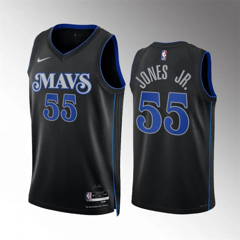 Men's Dallas Mavericks #55 Derrick Jones Jr Black 2023/24 City Edition Stitched Basketball Jersey Men's Dallas Mavericks #55 Derrick Jones Jr Black 2023/24 City Edition Stitched Basketball Jersey