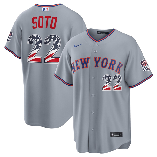 Men's New York Mets #22 Juan Soto Grey USA 250 Fourth of July Home Stitched Baseball Jersey