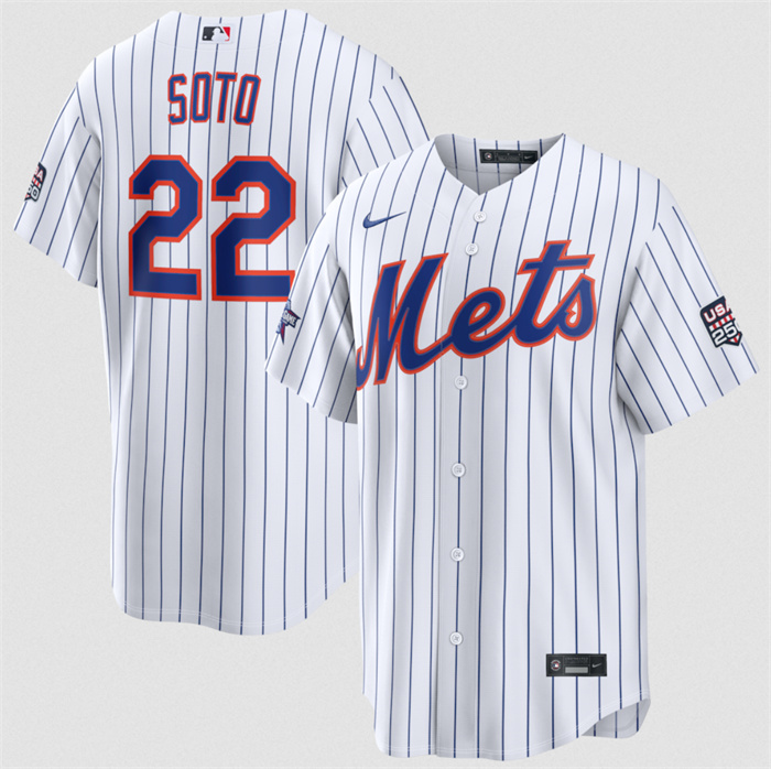Men's New York Mets #22 Juan Soto White 2026 All-Star Game & USA 250 Patch Stitched Baseball Jersey