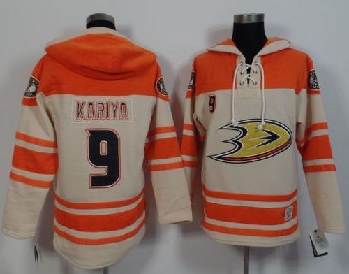 Ducks #9 Paul Kariya Cream/Orange Sawyer Hooded Sweatshirt Stitched NHL Jersey Ducks #9 Paul Kariya Cream/Orange Sawyer Hooded Sweatshirt Stitched NHL Jersey