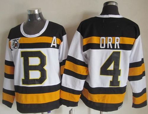 Bruins #4 Bobby Orr White CCM Throwback 75TH Stitched NHL Jersey Bruins #4 Bobby Orr White CCM Throwback 75TH Stitched NHL Jersey