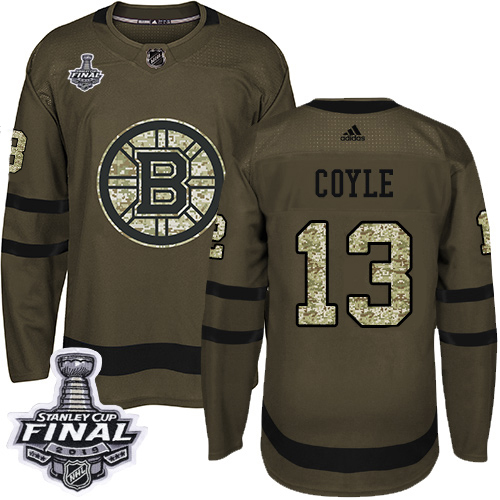Adidas Bruins #13 Charlie Coyle Green Salute to Service 2019 Stanley Cup Final Stitched NHL Jersey