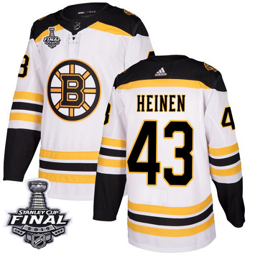 Adidas Bruins #43 Danton Heinen White Road Authentic 2019 Stanley Cup Final Stitched NHL Jersey