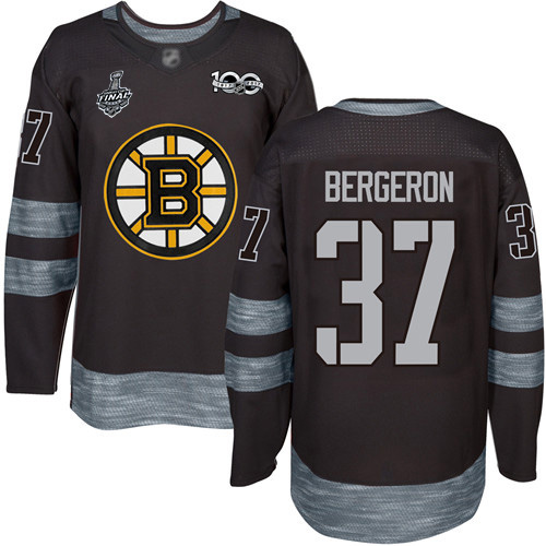 Adidas Bruins #37 Patrice Bergeron Black 1917-2017 100th Anniversary Stanley Cup Final Bound Stitched NHL Jersey