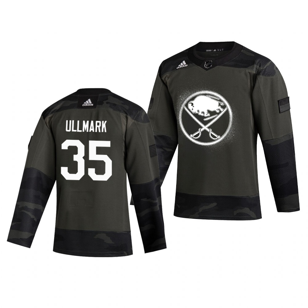 Buffalo Sabres #35 Linus Ullmark Adidas 2019 Veterans Day Men's Authentic Practice NHL Jersey Camo Buffalo Sabres #35 Linus Ullmark Adidas 2019 Veterans Day Men's Authentic Practice NHL Jersey Camo