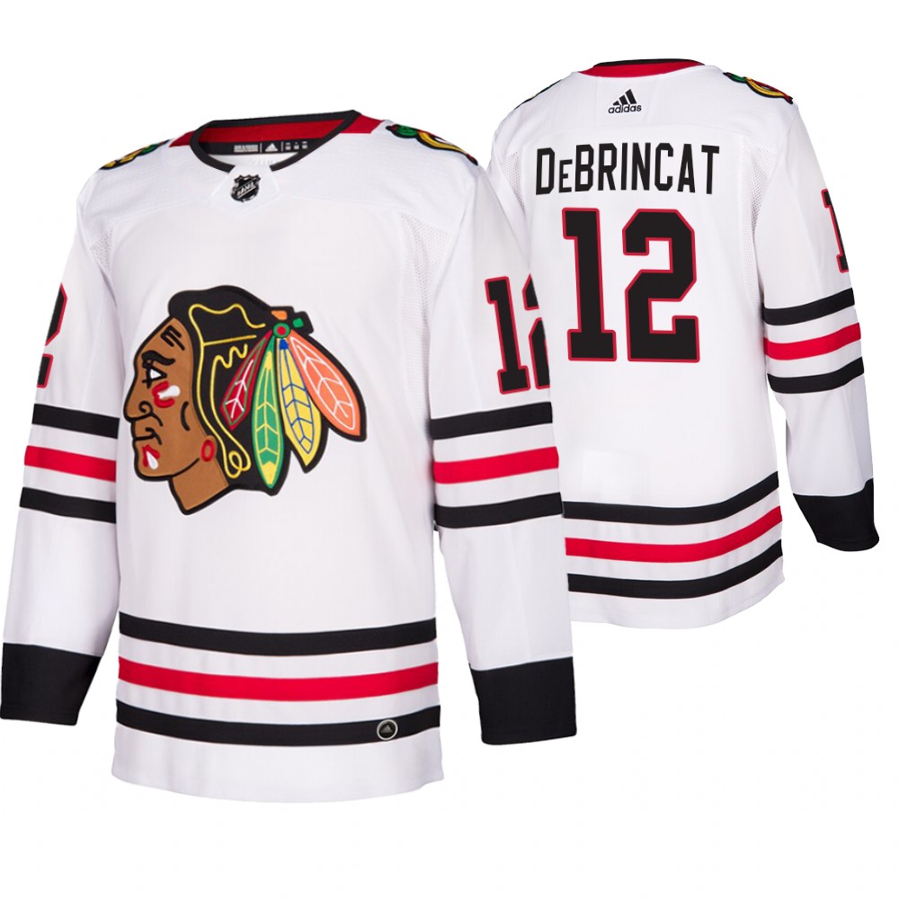 Chicago Blackhawks #12 Alex Debrincat 2019-20 Away Authentic Player White NHL Jersey Chicago Blackhawks #12 Alex Debrincat 2019-20 Away Authentic Player White NHL Jersey