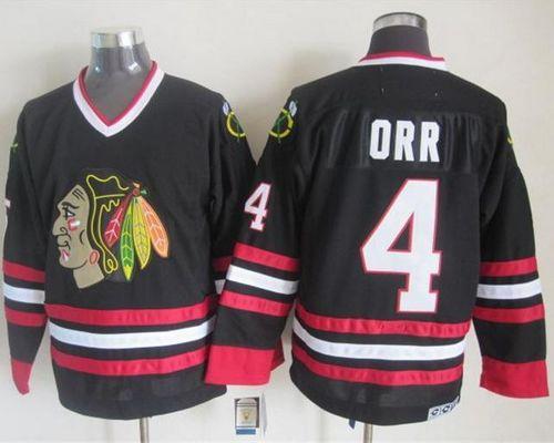 Blackhawks #4 Bobby Orr Black CCM Throwback Stitched NHL Jersey Blackhawks #4 Bobby Orr Black CCM Throwback Stitched NHL Jersey