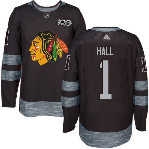 Adidas Blackhawks #1 Glenn Hall Black 1917-2017 100th Anniversary Stitched NHL Jersey Adidas Blackhawks #1 Glenn Hall Black 1917-2017 100th Anniversary Stitched NHL Jersey