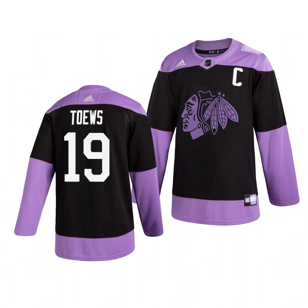 Chicago Blackhawks #19 Jonathan Toews Adidas Men's Hockey Fights Cancer Practice NHL Jersey Black