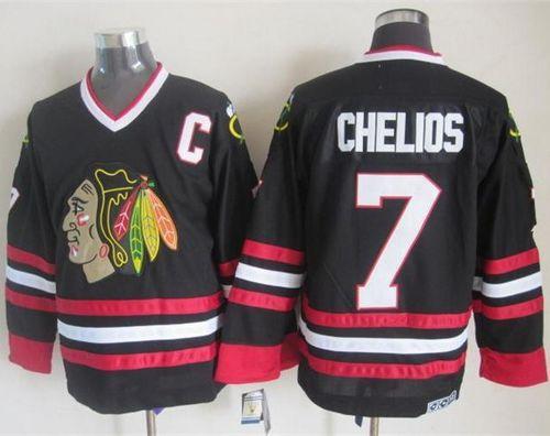 Blackhawks #7 Chris Chelios Black CCM Throwback Stitched NHL Jersey Blackhawks #7 Chris Chelios Black CCM Throwback Stitched NHL Jersey