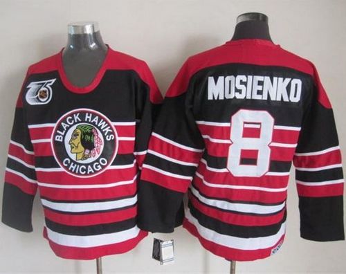 Blackhawks #8 Bill Mosienko Red/Black 75TH CCM Stitched NHL Jersey Blackhawks #8 Bill Mosienko Red/Black 75TH CCM Stitched NHL Jersey