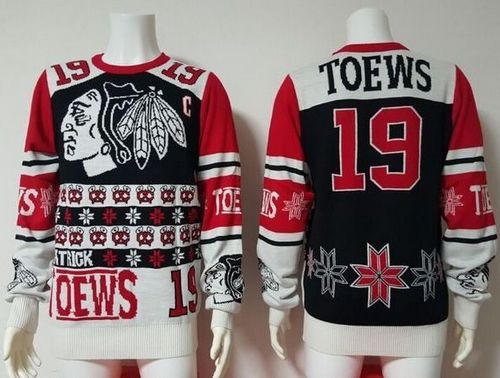Chicago Blackhawks #19 Jonathan Toews Black/Red Men's NHL Ugly Sweater Chicago Blackhawks #19 Jonathan Toews Black/Red Men's NHL Ugly Sweater