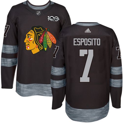 Adidas Blackhawks #7 Tony Esposito Black 1917-2017 100th Anniversary Stitched NHL Jersey Adidas Blackhawks #7 Tony Esposito Black 1917-2017 100th Anniversary Stitched NHL Jersey