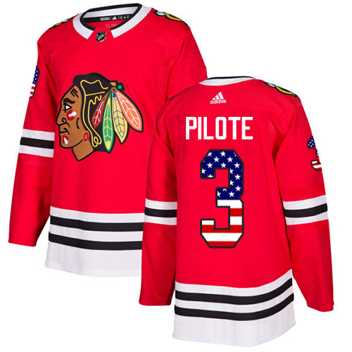 Adidas Blackhawks #3 Pierre Pilote Red Home Authentic USA Flag Stitched NHL Jersey Adidas Blackhawks #3 Pierre Pilote Red Home Authentic USA Flag Stitched NHL Jersey
