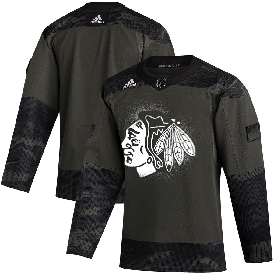 Chicago Blackhawks Adidas 2019 Veterans Day Authentic Practice NHL Jersey Camo