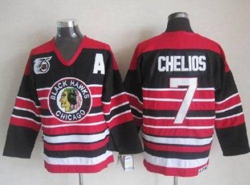 Blackhawks #7 Chris Chelios Red/Black 75TH CCM Stitched NHL Jersey Blackhawks #7 Chris Chelios Red/Black 75TH CCM Stitched NHL Jersey