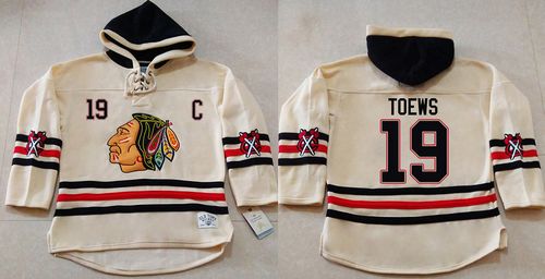 Blackhawks #19 Jonathan Toews Cream Heavyweight Pullover Hoodie Stitched NHL Jersey Blackhawks #19 Jonathan Toews Cream Heavyweight Pullover Hoodie Stitched NHL Jersey
