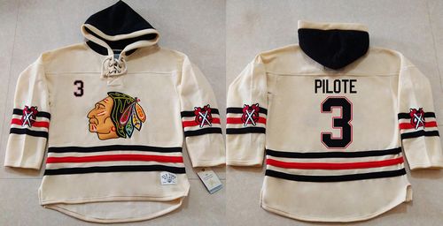 Blackhawks #3 Pierre Pilote Cream Heavyweight Pullover Hoodie Stitched NHL Jersey Blackhawks #3 Pierre Pilote Cream Heavyweight Pullover Hoodie Stitched NHL Jersey