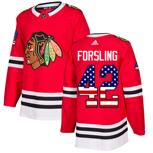 Adidas Blackhawks #42 Gustav Forsling Red Home Authentic USA Flag Stitched NHL Jersey Adidas Blackhawks #42 Gustav Forsling Red Home Authentic USA Flag Stitched NHL Jersey