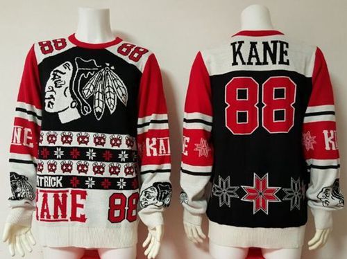 Chicago Blackhawks #88 Patrick Kane Black/Red Men's NHL Ugly Sweater Chicago Blackhawks #88 Patrick Kane Black/Red Men's NHL Ugly Sweater